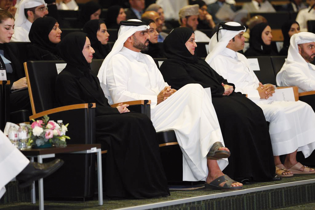 Minister of Education and Higher Education H E Buthaina bint Ali Al Jabr Al Nuaimi and other officials during an event to mark 'International Day to Protect Education from Attack' yesterday.