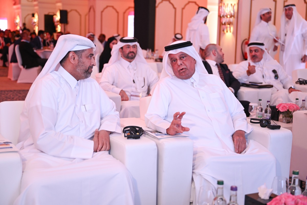 Minister of Environment and Climate Change H E Sheikh Dr. Faleh bin Nasser bin Ahmed bin Ali Al Thani and Founder and Chairman of Al Attiyah Foundation and former Minister of Energy H E Abdullah bin Hamad Al Attiyah during a workshop on climate change.