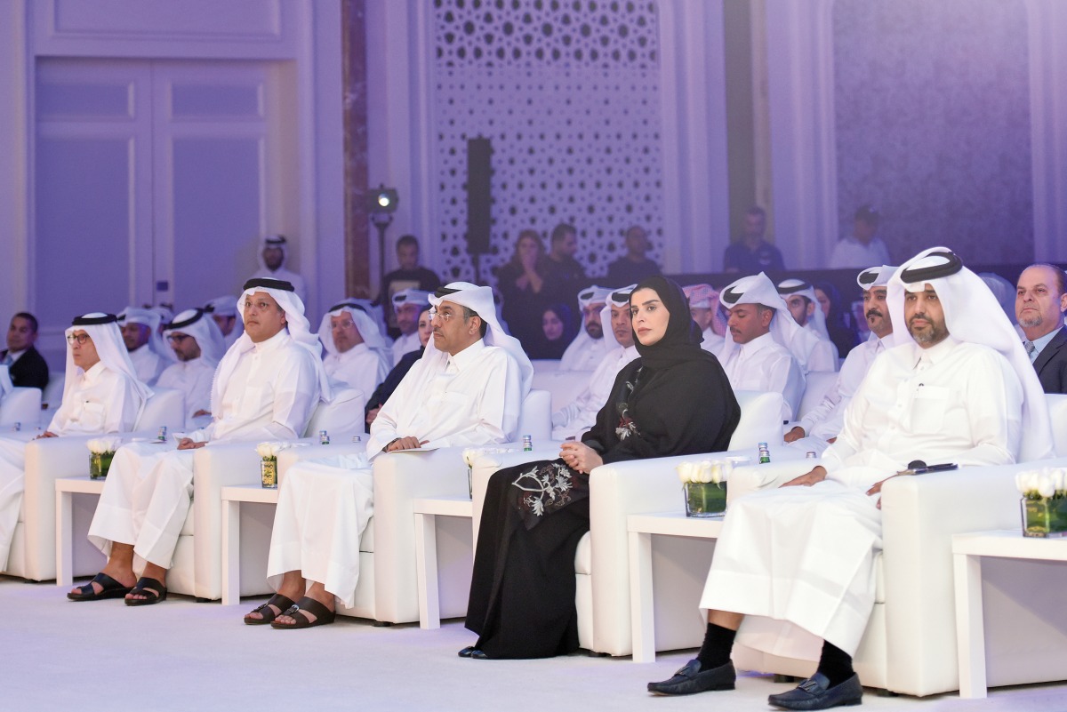 Minister of Labour H E Dr. Ali bin Samaikh Al Marri (centre), Minister of Communications and Information Technology H E Mohammed bin Ali Al Mannai (second left), Minister of Social Development and Family H E Maryam bint Ali bin Nasser Al Misnad (second right), President of CSGDB H E Abdulaziz bin Nasser bin Mubarak Al Khalifa (first right), and other officials at the launch event. 