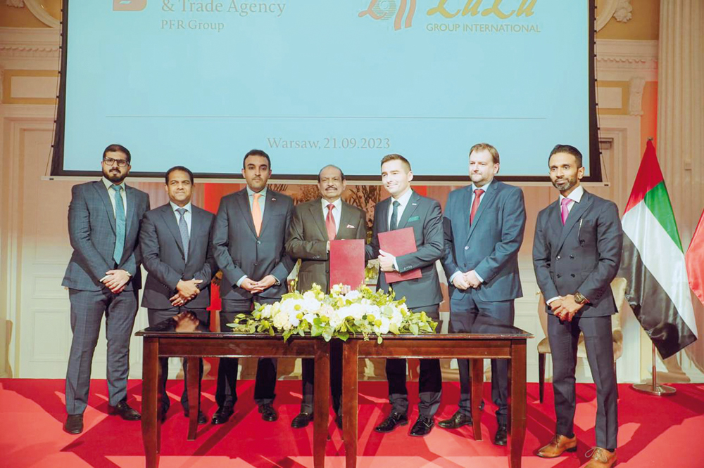 Yusuffali MA sigining MOU with Pawel Kurtasz, Chairman of Polish Investment & Trade Agency in the presence of Diplomats and Senior Officials of Polish Investment and Trade Agency and other officials.