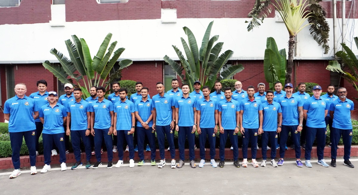 The Bangladesh Cricket Team ahead of their flight to Guwahati, India. Pic: X / Bangladesh Cricket 