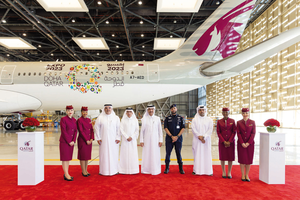 Qatar Airways Group Chief Executive, H E Akbar Al Baker; President of Ashghal, Dr. Engr. Saad Ahmed Al Mohannadi; Chief Operating Officer at Hamad International Airport, Engr. Badr Mohammed Al Meer; and Secretary-General of Horticultural Expo 2023 Doha, Engr. Mohamed Ali Al Khouri at the ceremony.  
