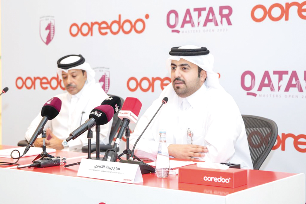Qatar Chess Association President Mohammed Ahmed Al Mudahka (left) and Ooredoo PR Director Sabah Rabiah Al Kuwari during the agreement signing ceremony.