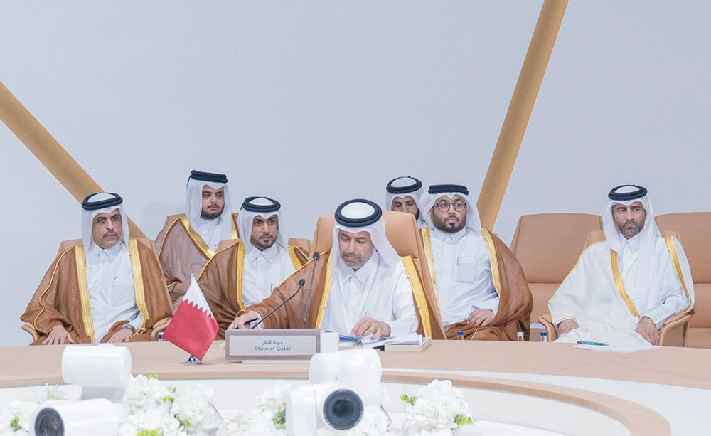 Minister of Environment and Climate Change Sheikh Dr. Faleh bin Nasser bin Ahmed bin Ali Al Thani with other Qatari delegates at the event.
