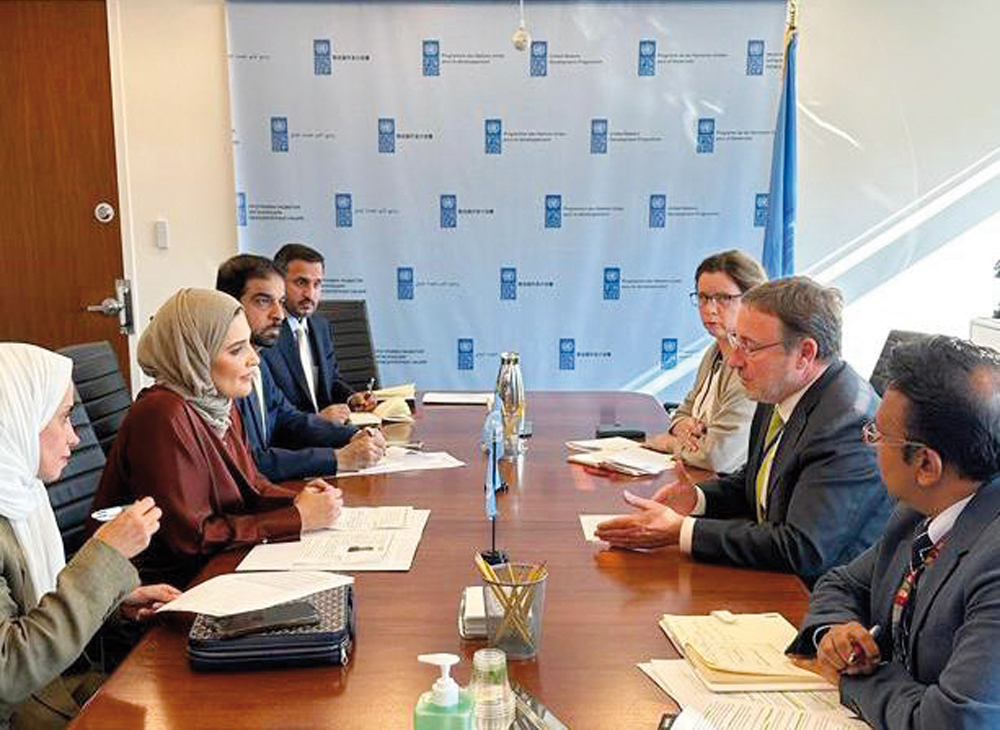 Chairperson of the National Human Rights Committee (NHRC) Maryam bint Abdullah Al Attiyah with the UN officials during the meeting.