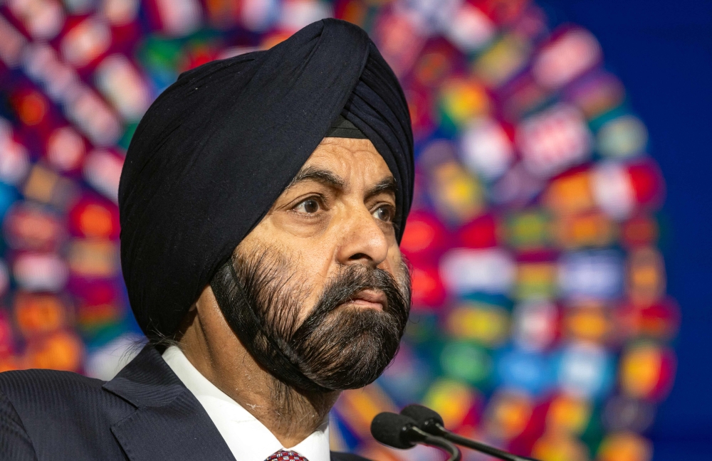 World Bank Group (WBG) president Ajay Banga attends a press conference on the third day of the annual meetings of the WBG and the International Monetary Fund (IMF) in the Moroccan city of Marrakesh on October 11, 2023. Photo by FADEL SENNA / AFP