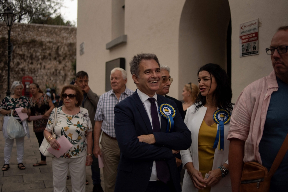 Leader of the Opposition of Gibraltar and leader of the Gibraltar Social Democrats Keith Azopardi waits to vote during the general elections in Gibraltar, on October 12, 2023. (Photo by Jorge Guerrero / AFP)