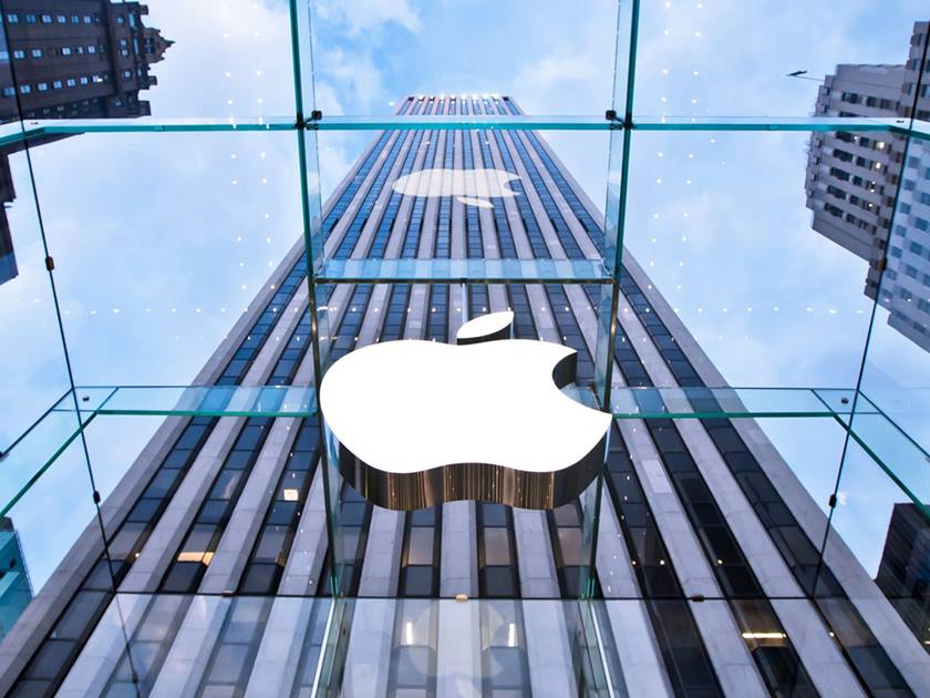 The Apple Inc. logo is seen in the lobby of New York City's flagship Apple store.