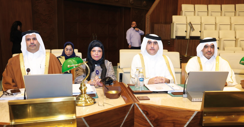 Shura Council members H E Sheikha bint Yousef Al Jufairi, H E Issa bin Ahmed Al Nasr, H E Salem bin Rashid Al Muraikhi and H E Hamad bin Abdulla Al Mulla taking part in the plenary session of the Arab Parliament in Cairo.
