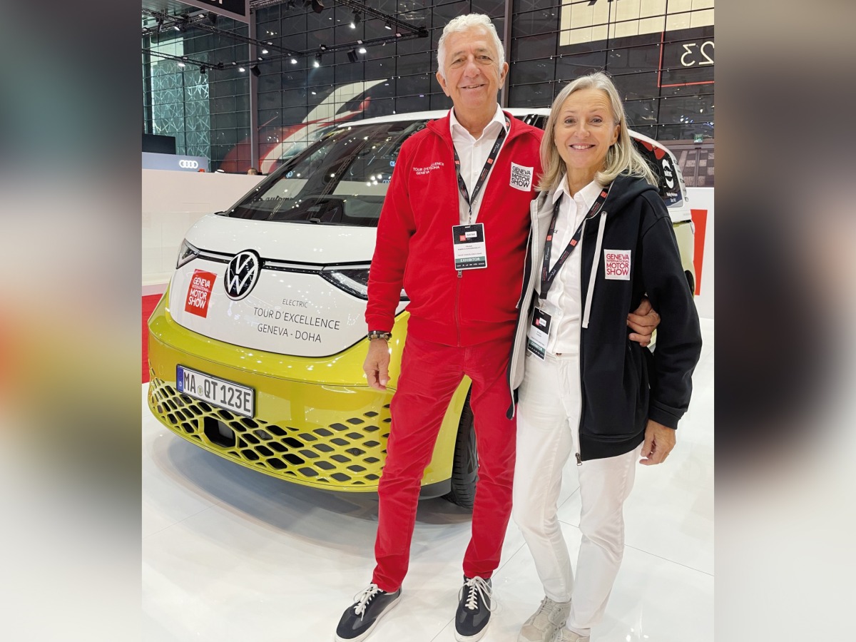 Husband and wife duo Frank M Rinderknecht and Michelle pose with an e-vehicle used during the Tour d’Excellence expedition. Pic: Joelyn Baluyut/The Peninsula