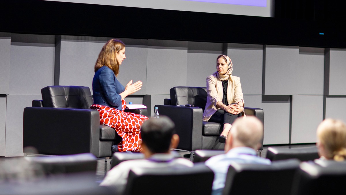 Award-winning journalist and Al Jazeera English producer Laila Al Arian (right) and Northwestern Qatar Professor Zeina Awad. (left) during the event.