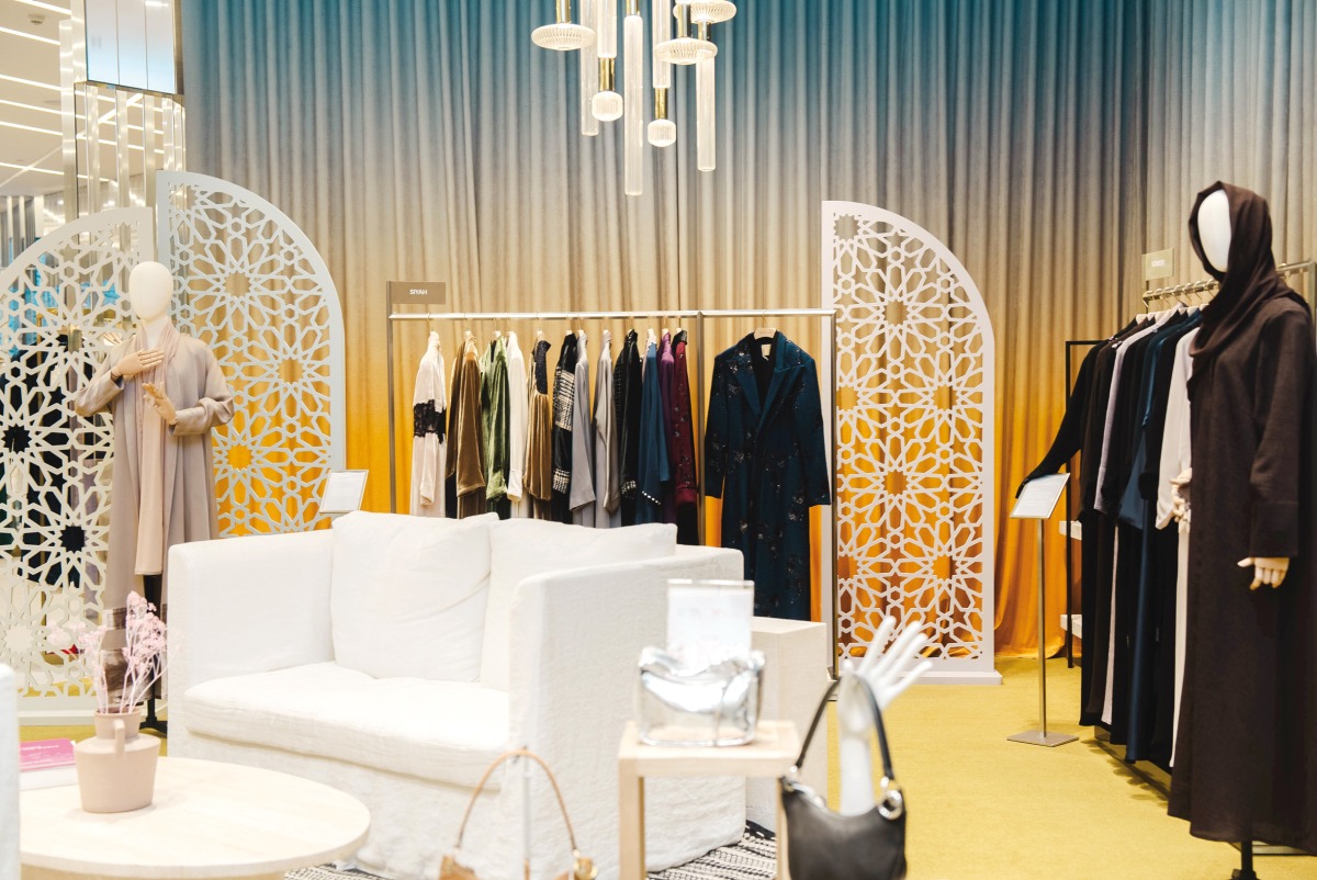 The exhibition presents a diverse range of abayas.