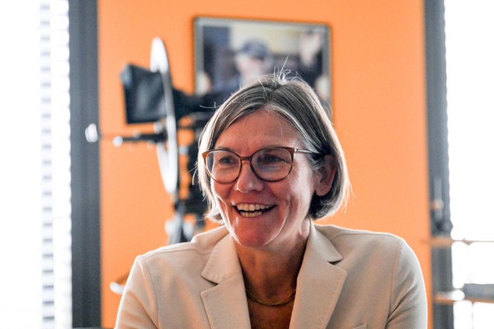 Christiane Benner, Vice-President of German metalworkers' union IG Metall (Industriegewerkschaft Metall) speaks during an interview with AFP in Frankfurt am Main, western Germany, on October 4, 2023. (Photo by Kirill Kudryavtsev / AFP)