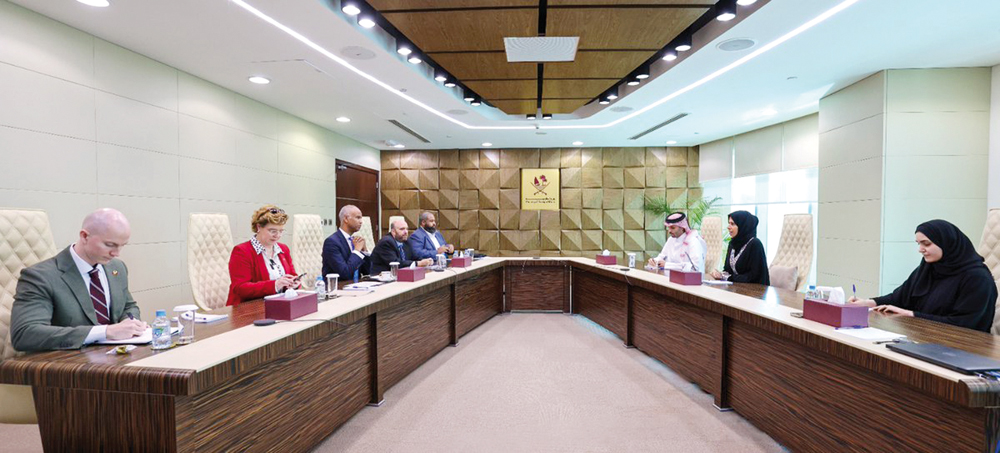 Minister of State for International Cooperation at the Ministry of Foreign Affairs H E Lolwah bint Rashid Al Khater meeting Canadian Minister of International Development H E Ahmed Hussen and his delegation during the meeting.
