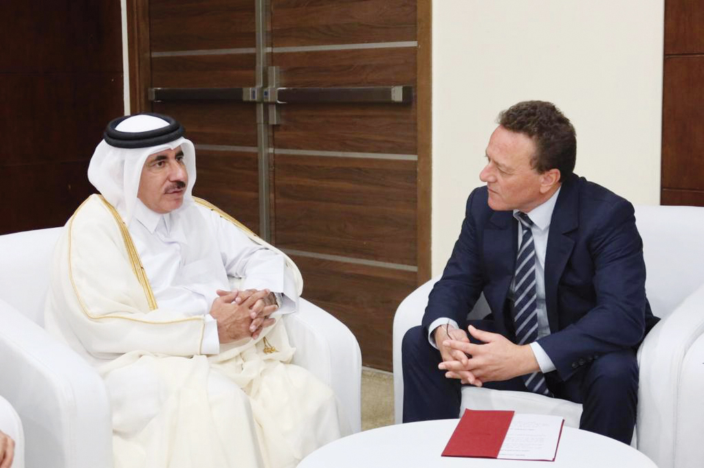 Minister of Transport H E Jassim Saif Ahmed Al Sulaiti meeting Minister of Transport and Logistics of Morocco H E Mohammed Abdeljalil in Cairo, Egypt.