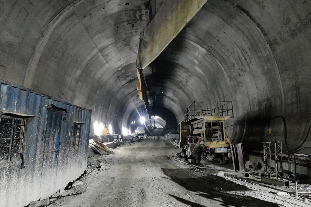 This picture taken on on November 15, 2023, shows a section of the under construction road tunnel that collapsed in Uttarkashi district of India's Uttarakhand state. (Photo by AFP)