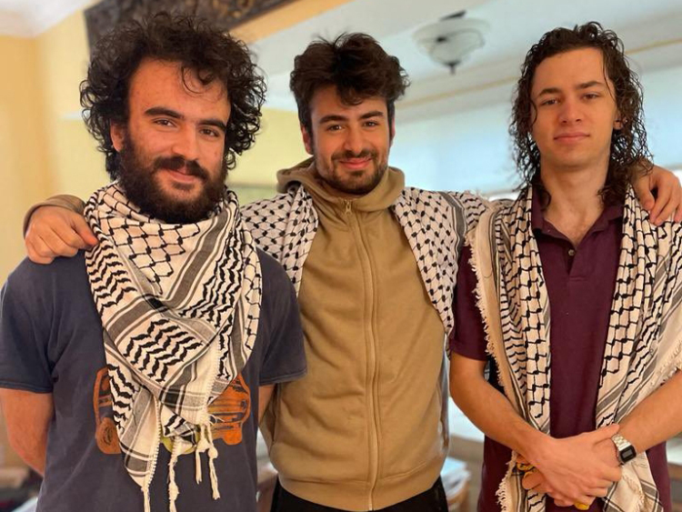 :This undated handout photo provided by the Institute for Middle East Understanding shows Hisham Awartani, Tahseen Ali, and Kenan Abdulhamid, who were shot on their way to a family dinner. (Photo by HANDOUT / Institute for Middle East Understanding / AFP)