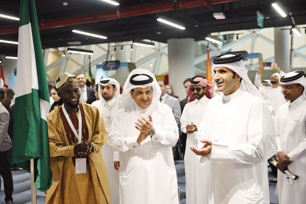 Minister of Culture H E Sheikh Abdulrahman bin Hamad Al Thani during inauguration of the first edition of the cultural day of Lusail University, yesterday.
