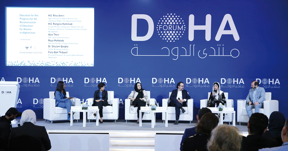 (left to right) Folly Bah Thibault, Principal Presenter, Al Jazeera; H E Rina Amiri, Special Envoy for Afghan Women, Girls, and Human Rights, U.S. Department of State; H E Rangina Hamidi, Former Minister of Education, Afghanistan and Professor of Practice, Thunderbird School of Global Management; Dr. Ghulam Omar Qargha, Fellow, Brookings Institute; Roya Mahboob, CEO and Founder of Digital Citizen Fund; and Alex Thier, CEO, Lapis Communications during the discussion yesterday. PIC: Rajan Vadakkemuriyil