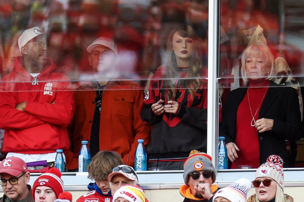 Taylor Swift reacts during the game between the Buffalo Bills and the Kansas City Chiefs at GEHA Field at Arrowhead Stadium on December 10, 2023 in Kansas City, Missouri. Jamie Squire/Getty Images/AFP 