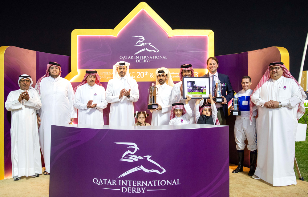 Qatar Racing and Equestrian Club Vice Chairman and Asian Equestrian Federation President Hamad bin Abdulrahman Al Attiyah presented the trophies to the winners of Qatar Oaks for Thoroughbreds. PICS: JUHAIM/QREC