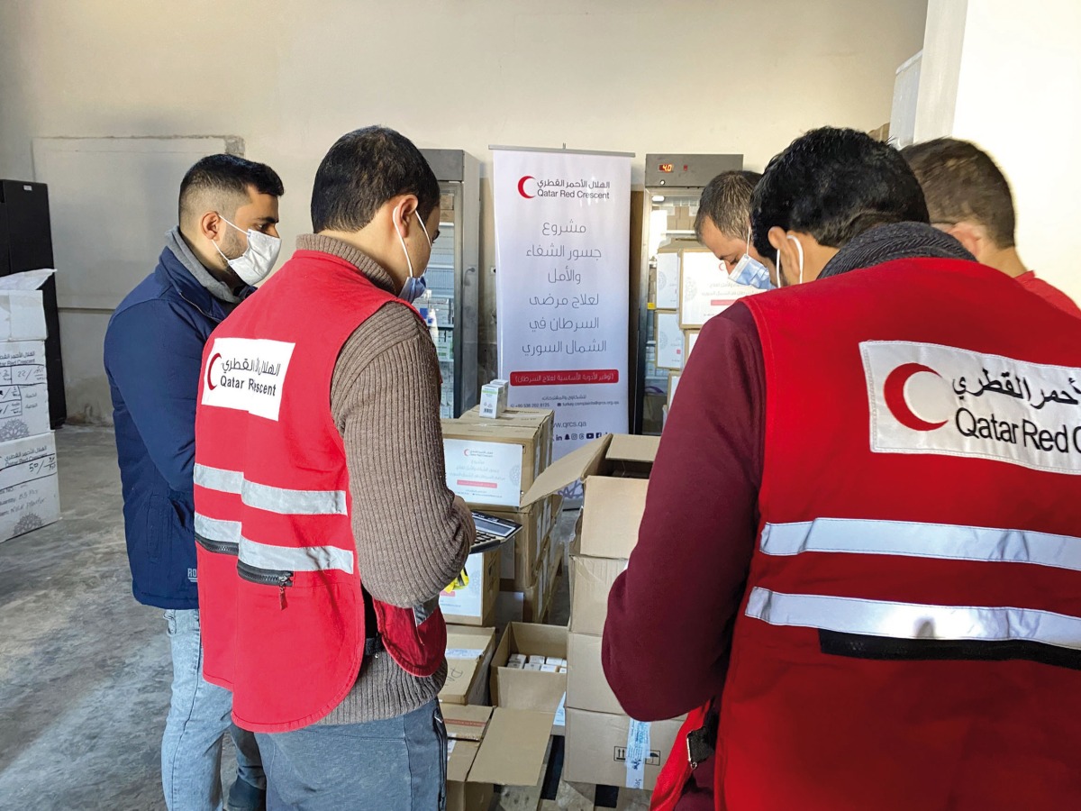 QRCS employees with some of the aid provided for Syria
