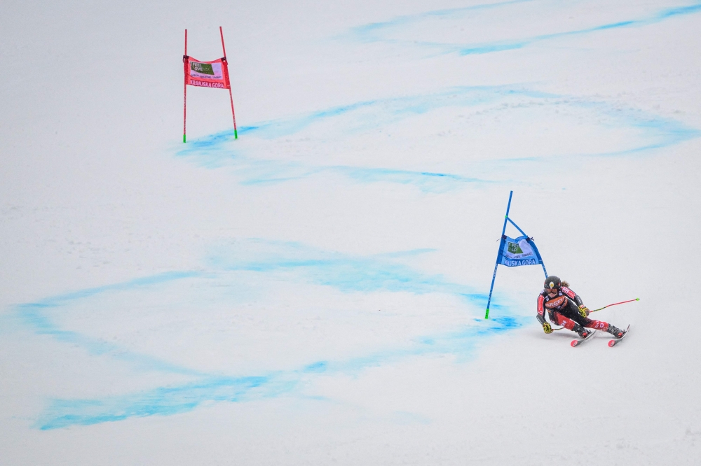 Canada's Valerie Grenier competes during the second run of the Women's Giant Slalom race of the FIS Alpine Skiing World Cup, in Kranjska Gora, Slovenia on January 6, 2024. (Photo by Jure Makovec / AFP)

