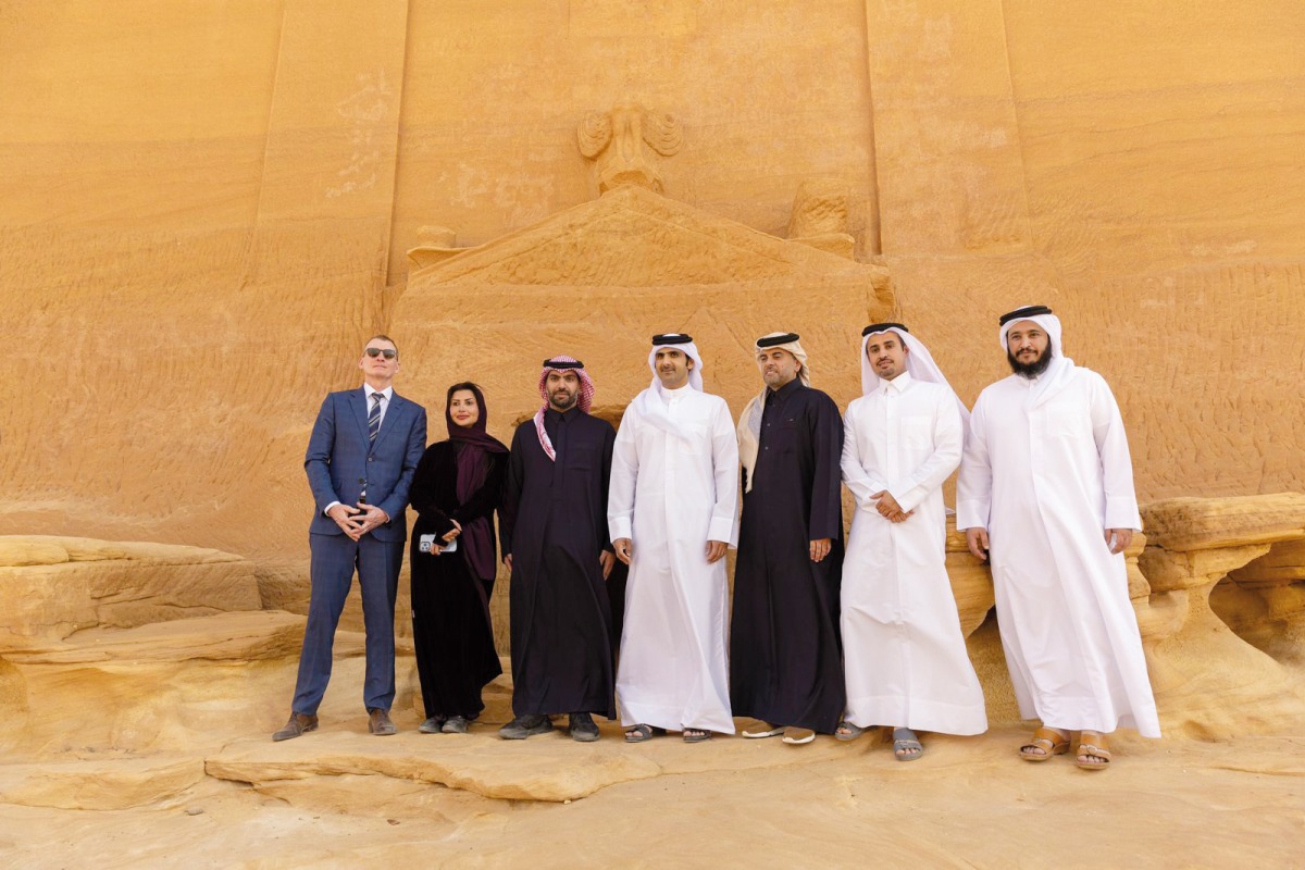 Minister of Culture H E Sheikh Abdulrahman bin Hamad Al Thani (centre) and Minister of Culture of the Kingdom of Saudi Arabia H H Prince Badr bin Abdullah bin Farhan Al-Saud (third left) and other officials during the event.