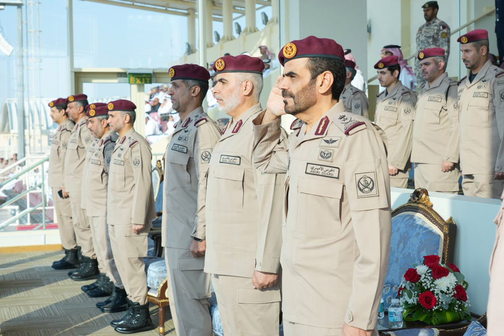 Commander of the Amiri Guard Lt. Gen. Staff Hazza bin Khalil Al Shahwani (front righ) and other officials during the graduation ceremony.