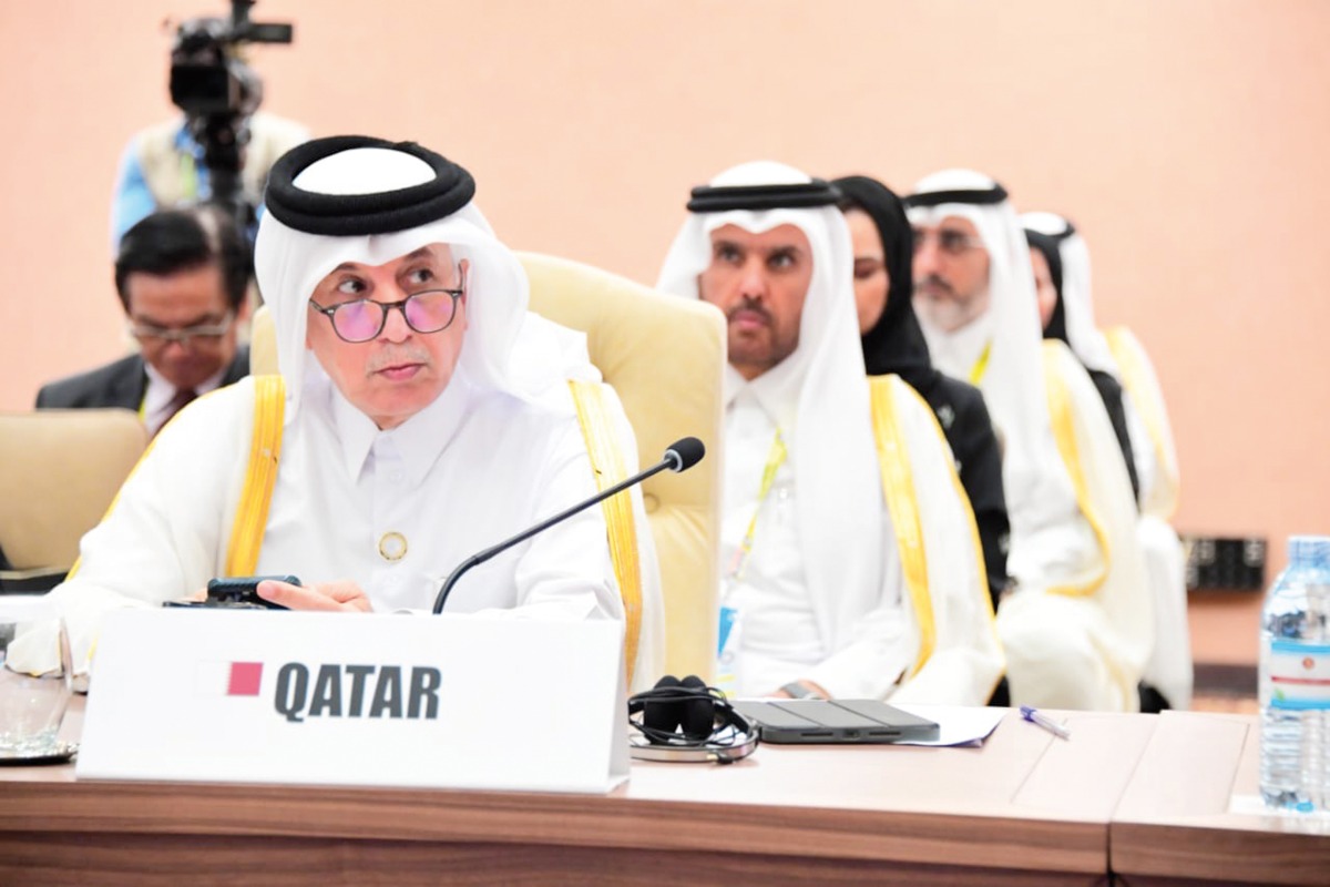Minister of State for Foreign Affairs H E Sultan bin Saad Al Muraikhi and the Qatari delegates at the event.