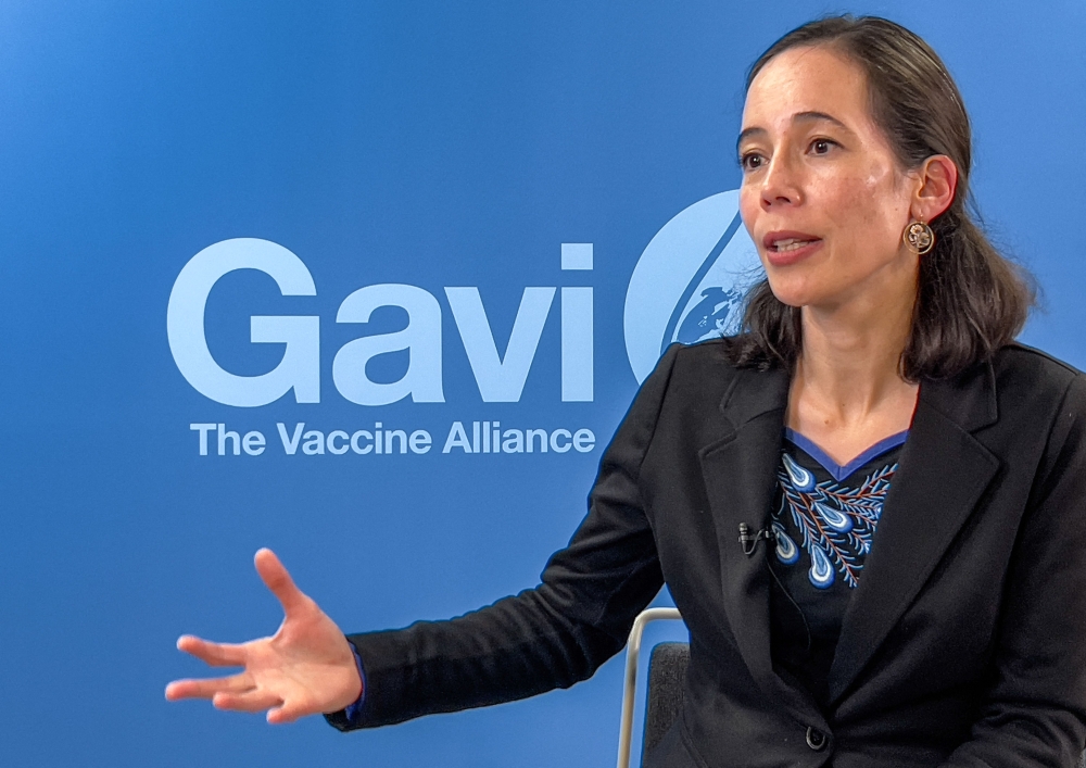 Chief programme officer of the Gavi Vaccine Alliance, Aurelia Nguyen, gestures during an interview with AFP in Geneva on January 18, 2024, ahead of the rollout of malaria vaccine at across Africa, starting firstly in Cameroon. Photo by Elodie LE MAOU / AFP