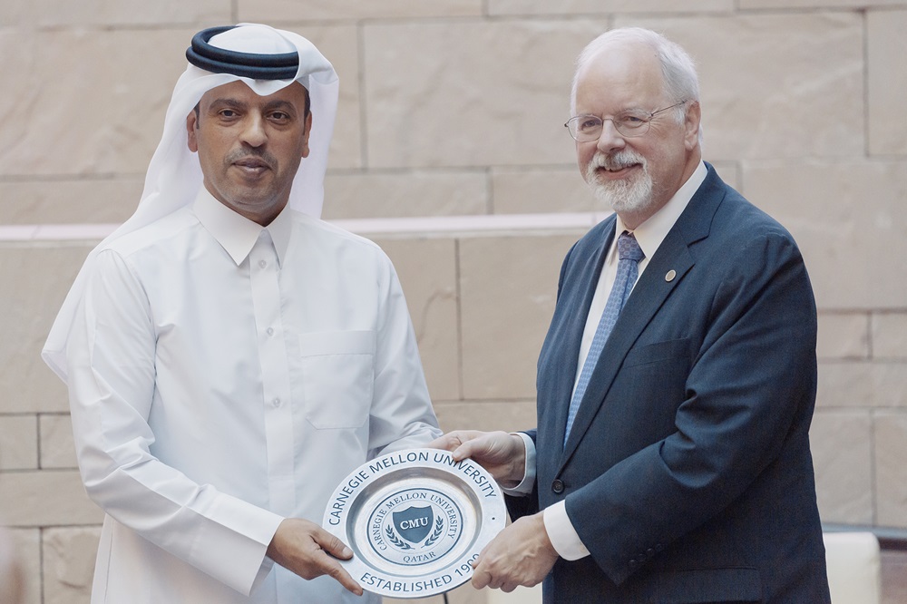 Qatar National Bank CEO, Abdulla Mubarak Al Khalifa with Dean of CMU-Q, Michael Trick.