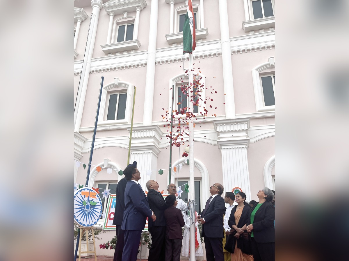 Officials and students of Birla Public School participating in an event to mark 75th Republic Day of India.