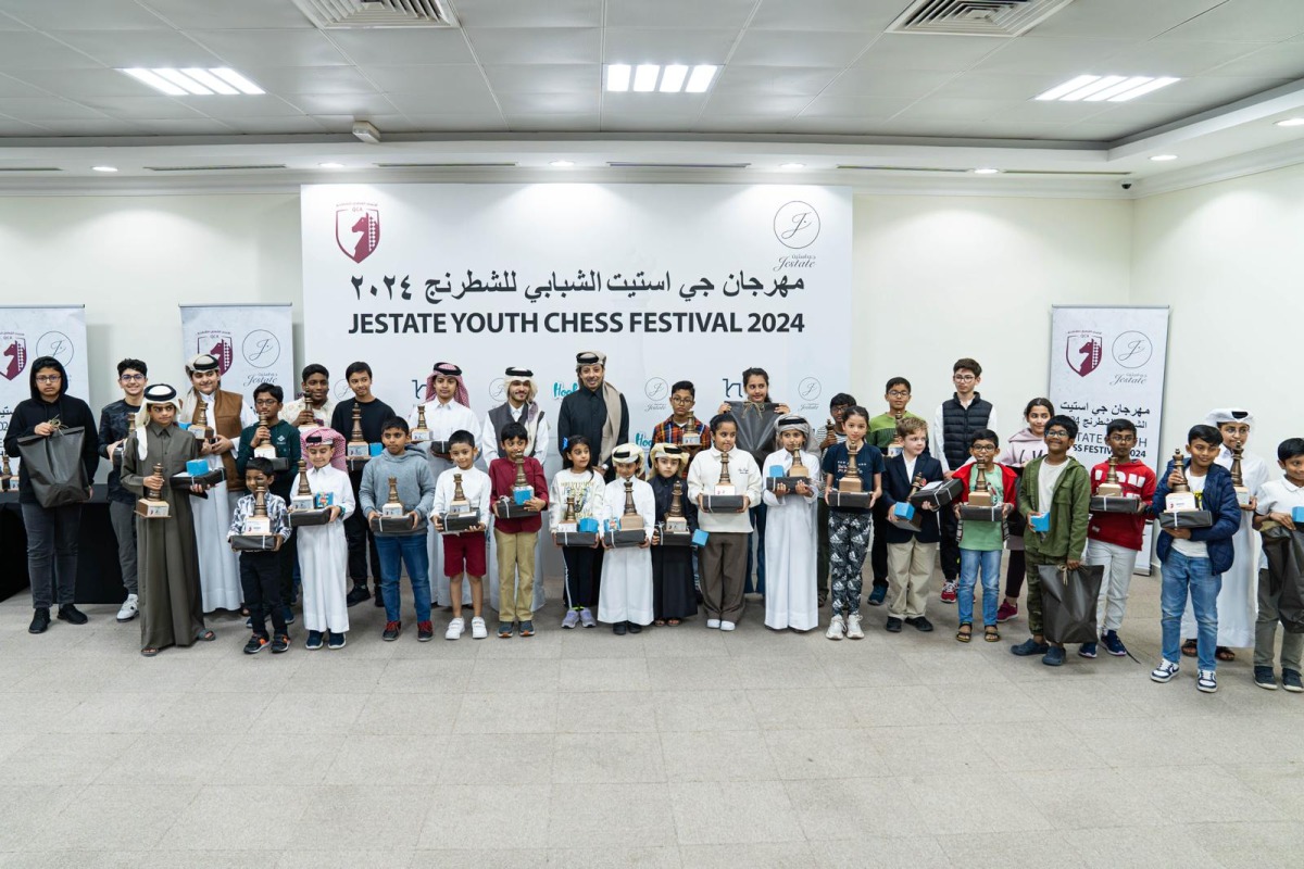 President of the Qatar Chess Association Mohammed Al Mudahka and Owner of Hookies Cookies Hamad Al Kubaisi awarded the prizes to winners of various categories of Jestate Youth Chess Festival 2024.
