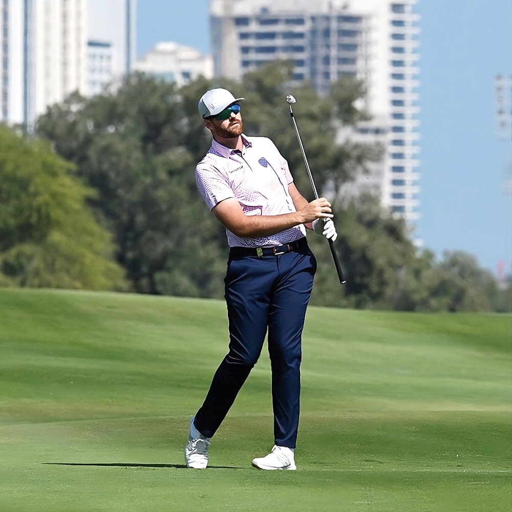 Australia’s Haydn Barron in action during the second round at Doha Golf Club yesterday. PIC: @DPWorldTour