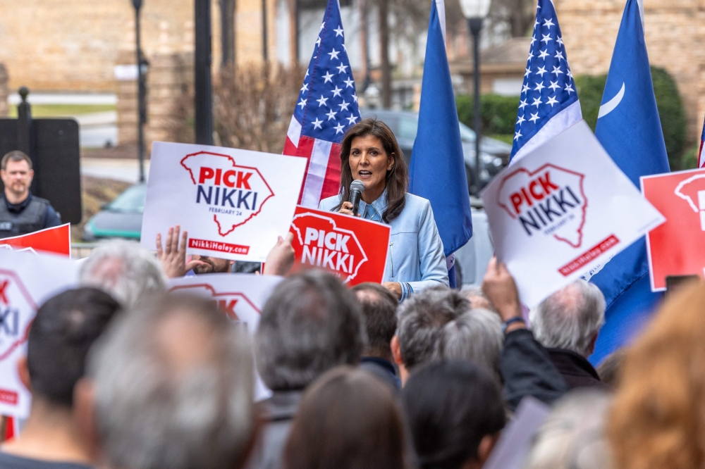 Presidential candidate Nikki Halley speaks outside of Newberry Opera House during her bus stop tour February 10, 2024 in Newberry, South Carolina. (Photo by Grant Baldwin / GETTY IMAGES NORTH AMERICA / Getty Images via AFP)

