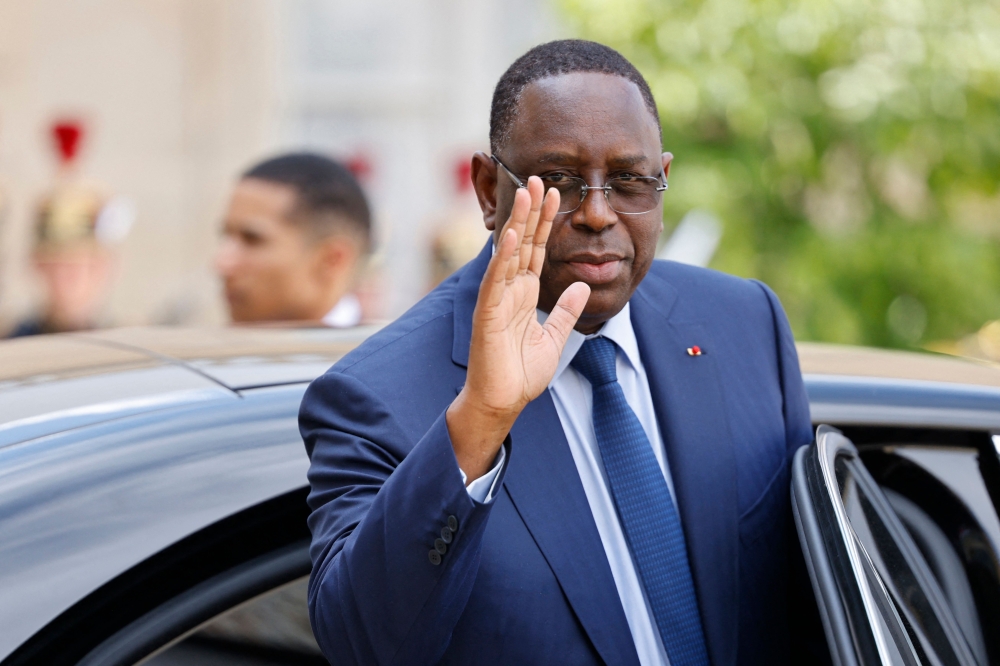 (FILES) Senegal's President Macky Sall as he departs after meeting with France's President at the Elysee Palace, amid the New Global Financial Pact Summit in Paris on June 23, 2023. Senegal's President Macky Sall pledged to organise presidential elections 