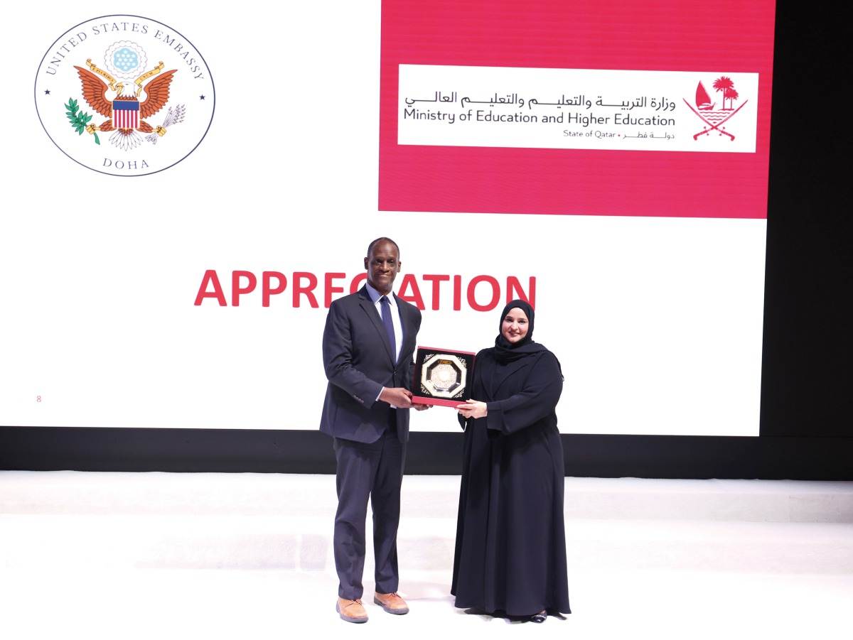 US Ambassador H E Timmy Davis (left) and Ministry of Education and Higher Education Assistant Under Secretary Maha Al Rawaili during the ceremony. 