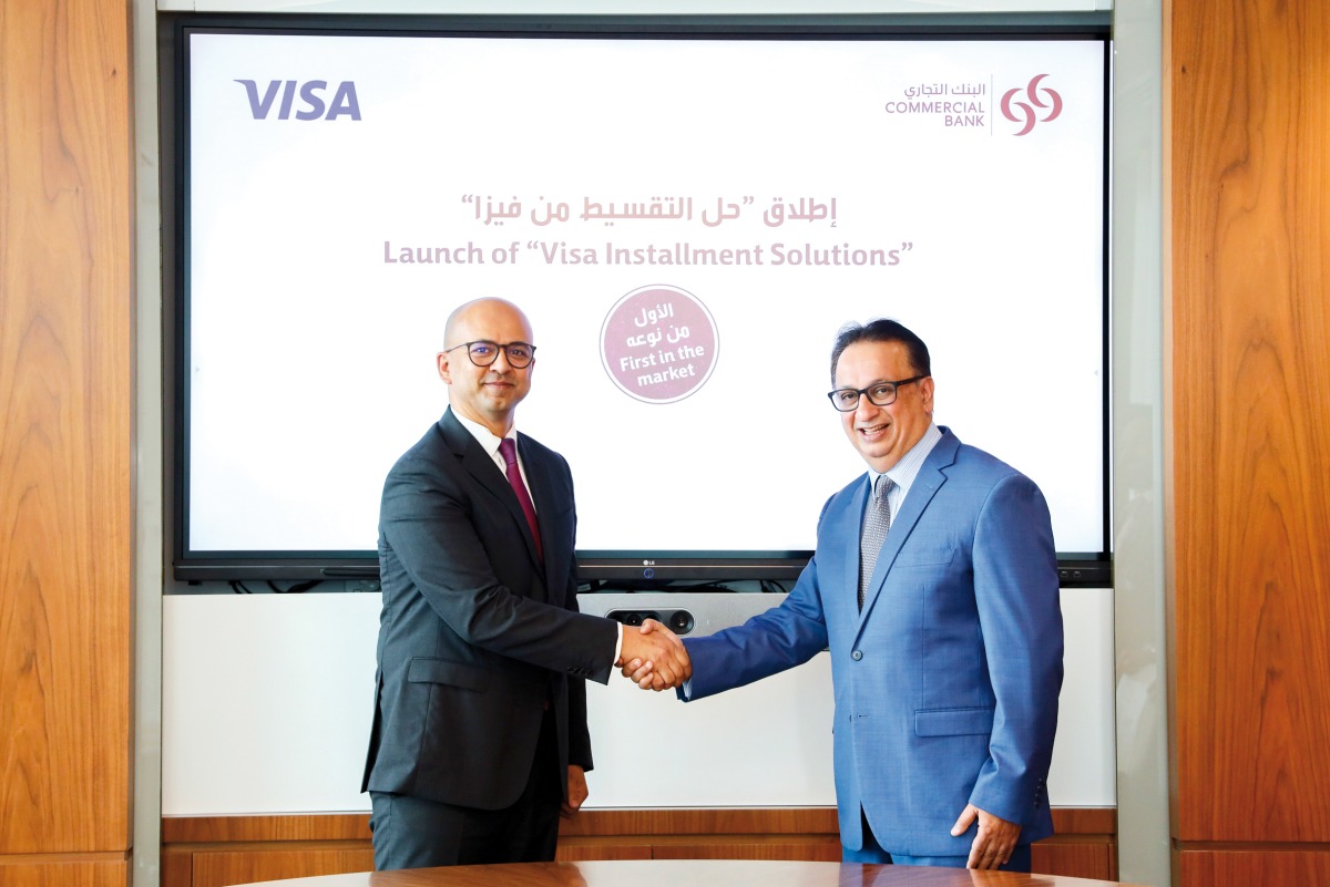 EGM and Head of Retail Banking of Commercial Bank, Shahnawaz Rasheed and Visa’s VP and General Manager for Qatar and Kuwait, Shashank Singh during the launch of 'Visa Installment Solutions'.