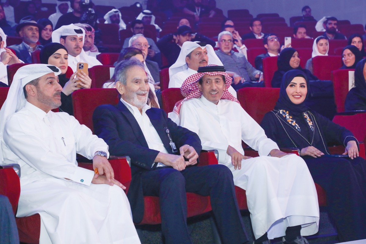 Chairman of the Board of Directors of Aljazeera Media Network Sheikh Hamad bin Thamer Al Thani (second right), Acting Director General of Aljazeera Dr. Mustafa Souag (second left) with other officials and guests during the event.