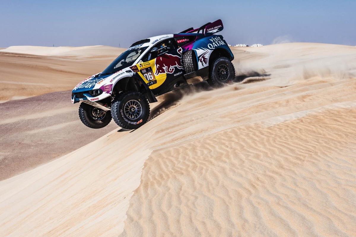 Qatar's Nasser Al Attiyah drives his Prodrive Hunter during Stage 1 of the Abu Dhabi Desert Challenge, yesterday. 