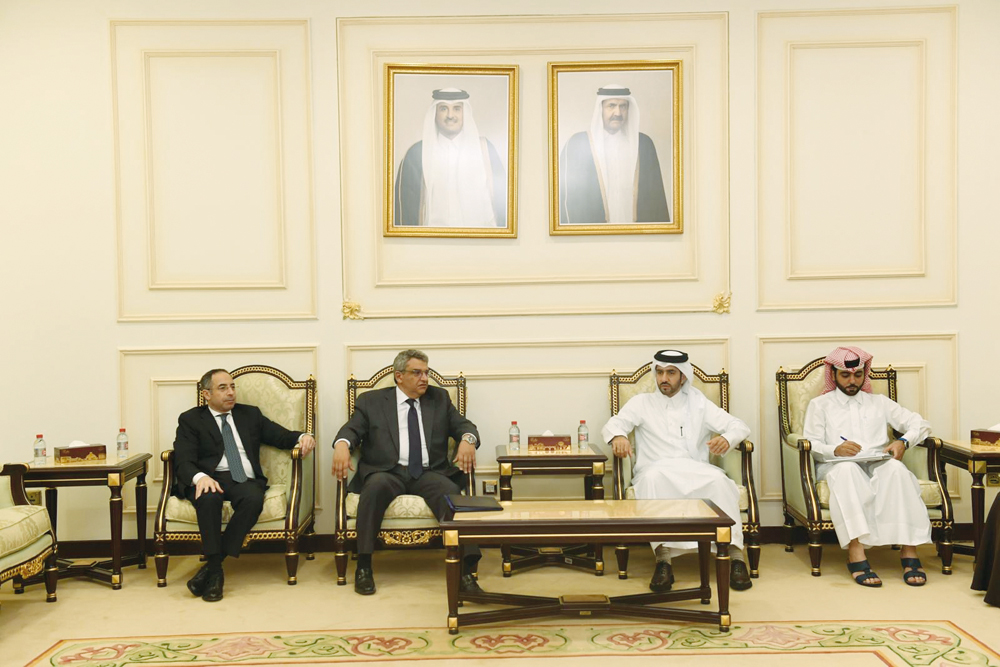 Director of the Arab Affairs Department at the Ministry of Foreign Affairs H E Nayef bin Abdullah Al Emadi (second right)and Egypt's Assistant Foreign Minister for Arab Affairs Dr. Mohammed Al Badri (second left) during the meeting.