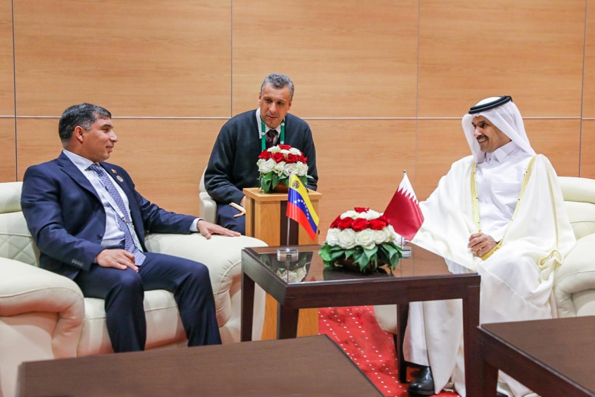 Minister of State for Energy Affairs, HE Saad Sherida Al Kaabi with HE Pedro Tellechea, the Minister of Petroleum of the Bolivarian Republic of Venezuela