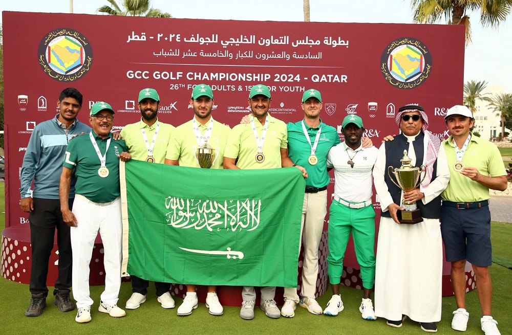 Saudi Arabia’s golfers and officials pose with the GCC Team Championship trophy.  