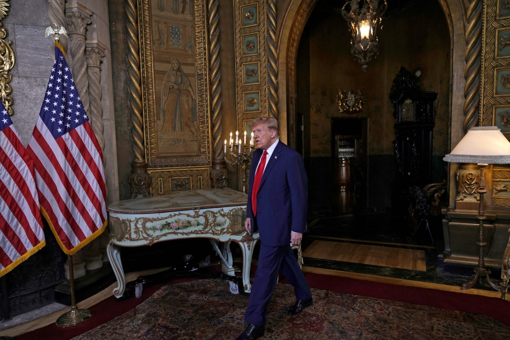 Republican presidential candidate, former President Donald Trump arrives to speak in the library at Mar-a-Lago on March 4, 2024 in Palm Beach, Florida. (Photo by Alon Skuy / GETTY IMAGES NORTH AMERICA / Getty Images via AFP)
