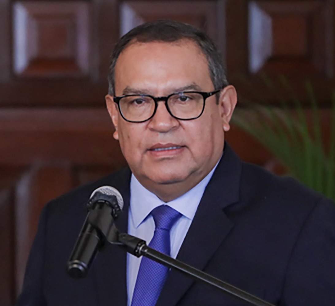 This handout picture released on March 5 by the peruvian Presidency press service shows peru's Prime Minister Alberto Otarola speaking during a ceremony with President Dina Boluarte (not pictured) at the Palace of Government in Lima on March 1, 2024.