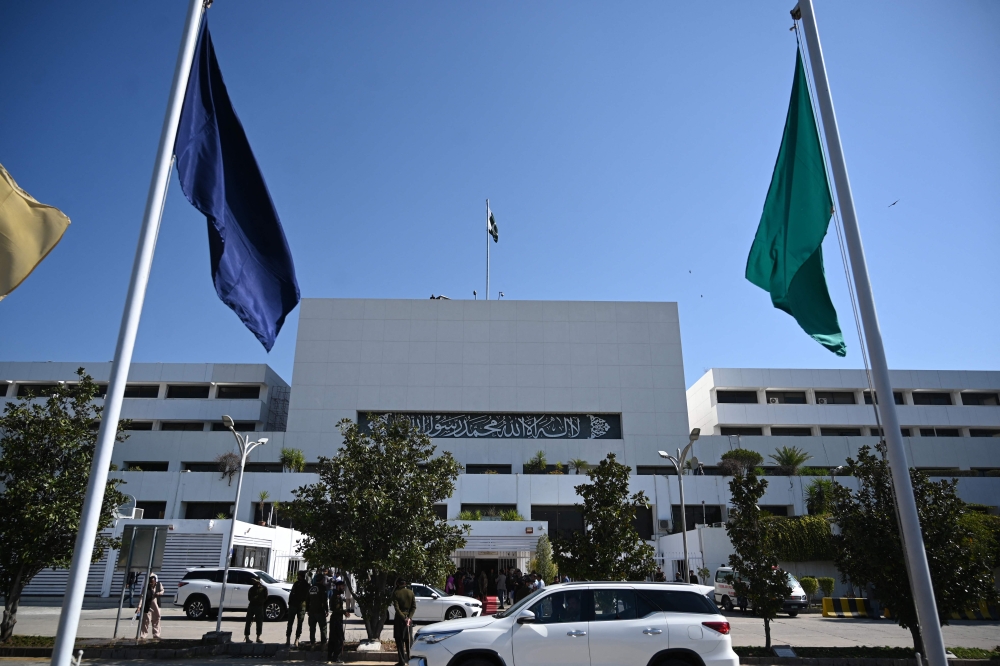 A general view of the Pakistan's Parliament House during the presidential election in Islamabad on March 9, 2024. (Photo by Aamir QURESHI / AFP)