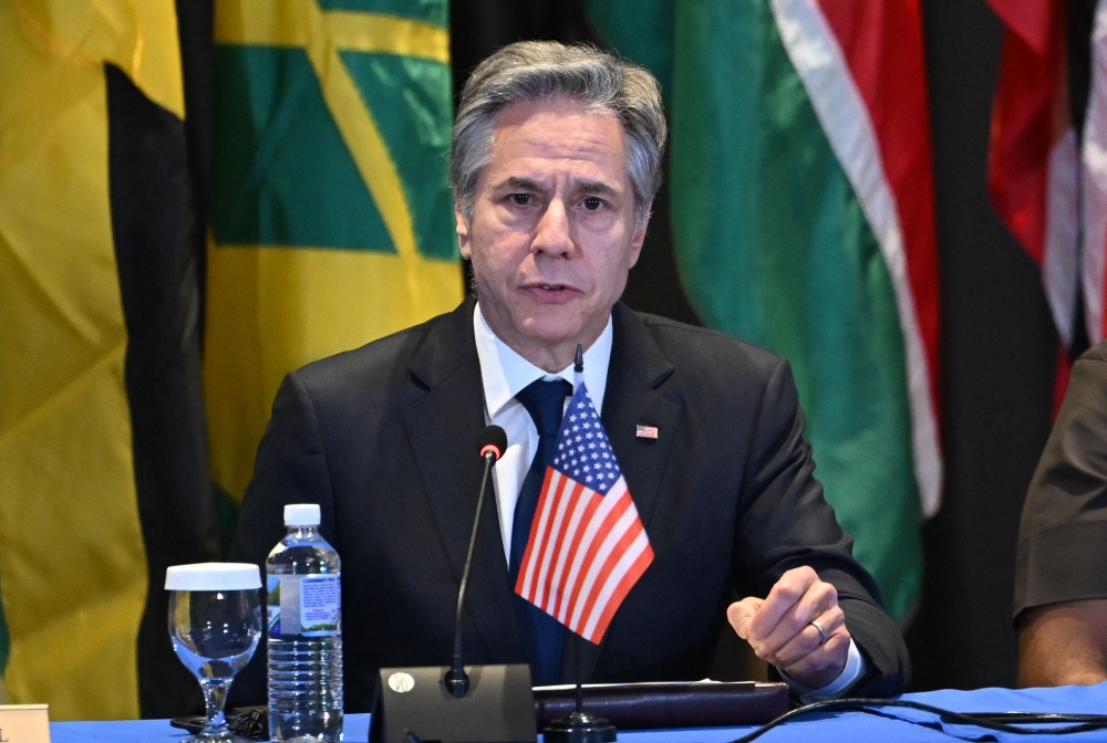 US Secretary of State Antony Blinken attends an emergency meeting on Haiti at the Conference of Heads of Government of the Caribbean Community (CARICOM) in Kingston, Jamaica, on March 11, 2024. (Photo by ANDREW CABALLERO-REYNOLDS / POOL / AFP)
