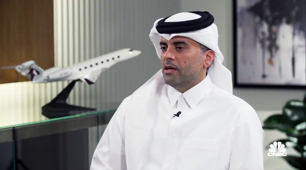 Photo: A screengrab from the interview of Qatar Airways Group Chief Executive Officer, Engr. Badr Mohammed Al Meer on CNBC.