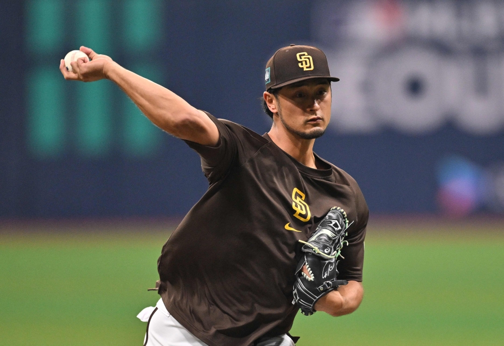 San Diego Padres' pitcher Yu Darvish attends a practice session at Gocheok Sky Dome in Seoul on March 19, 2024, ahead of the 2024 MLB Seoul Series baseball game between Los Angeles Dodgers and San Diego Padres. (Photo by Jung Yeon-je / AFP)